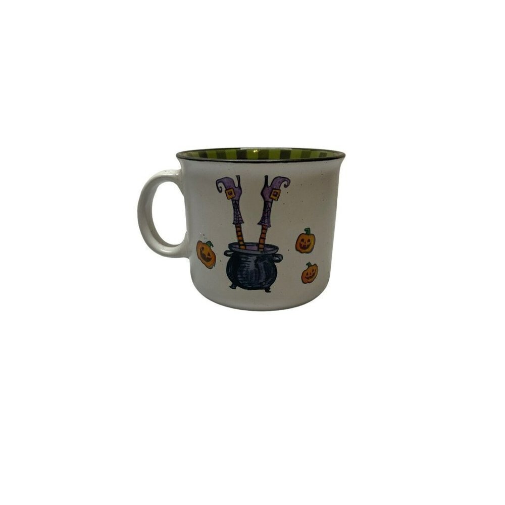 Halloween Cobwebs & Cauldrons Cup Mug “Bottoms Up Witches" And Jack O Lanterns